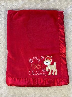 Baby Essentials My First Christmas Reindeer Blanket Red Snowflakes Silky Edge